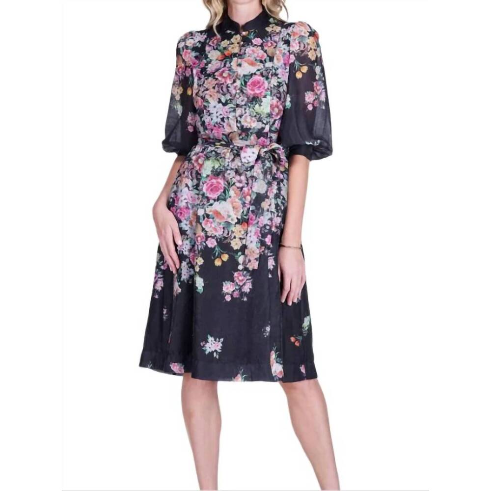 NEW JADE MELODY TAM aveline a-line 50 dress with stand collar in bloom noir